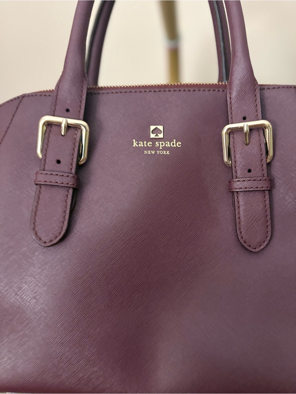 kate spade Plum Textured Leather Dome Satchel with Gold Hardware - Picture 2 of 6